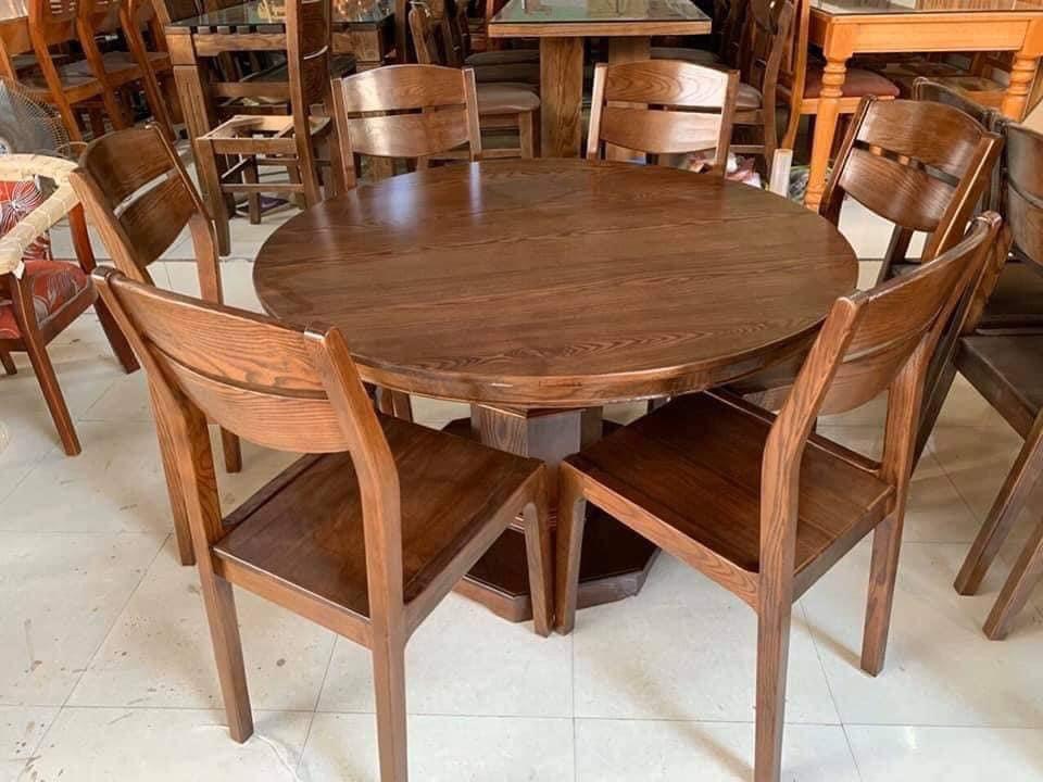 Bộ bàn ăn tròn gỗ sồi nga  6 ghế